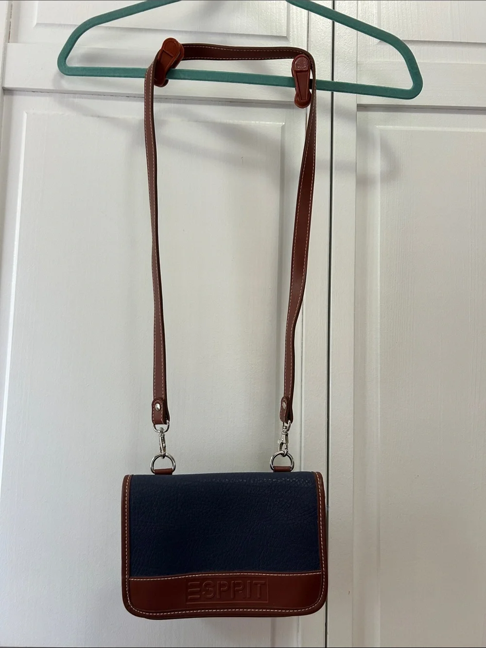 Esprit Navy and Brown Leather Accent Crossbody Bag